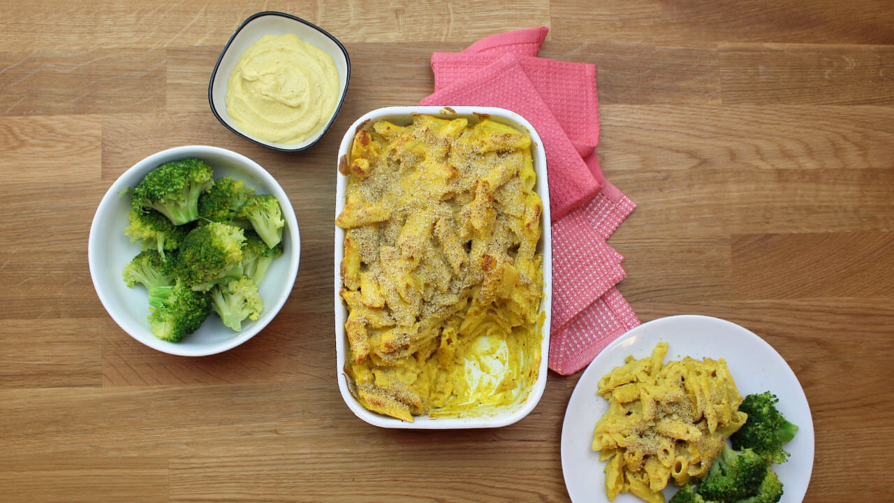 Vegansk baked mac and cheese