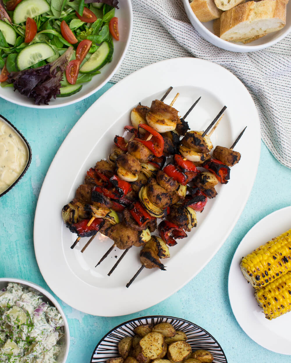 Veganska grillspett med grönsaker & tzay